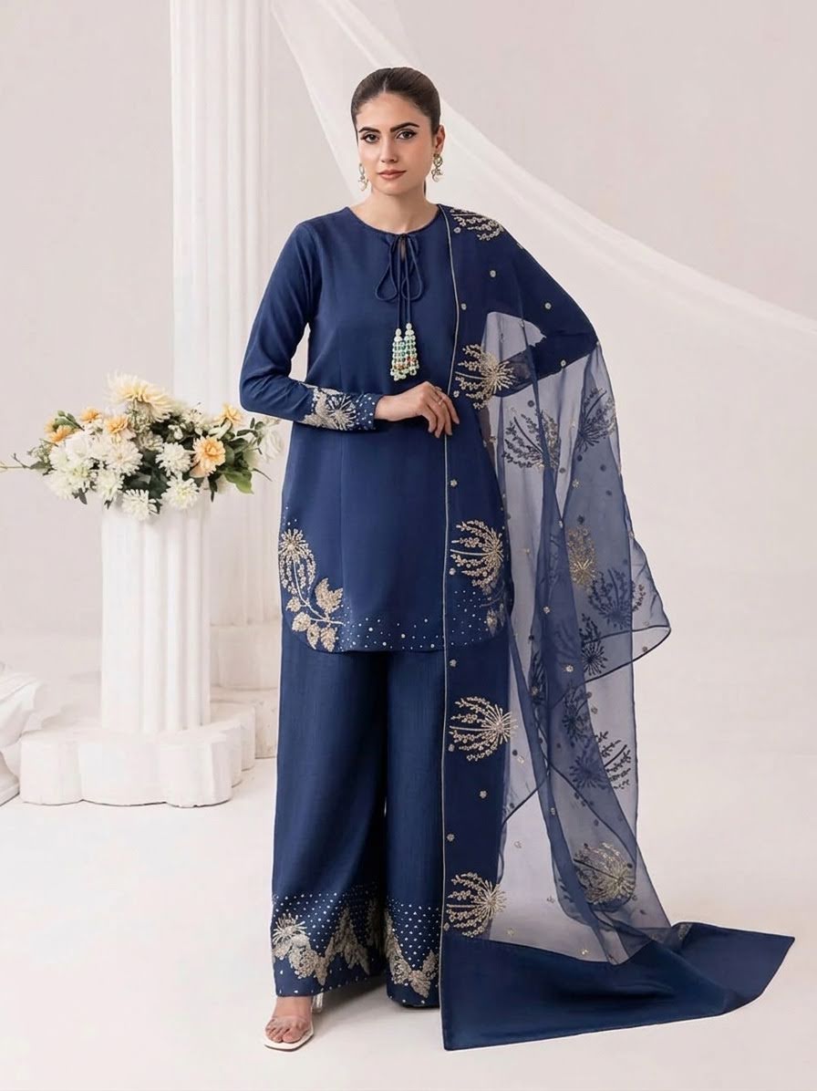 Wedding Arrival - Heavy Sequence Border and Sleeves Embroidery with Embroidered Flapper and Embroidered Dupatta 3PCs--My Store-My Store