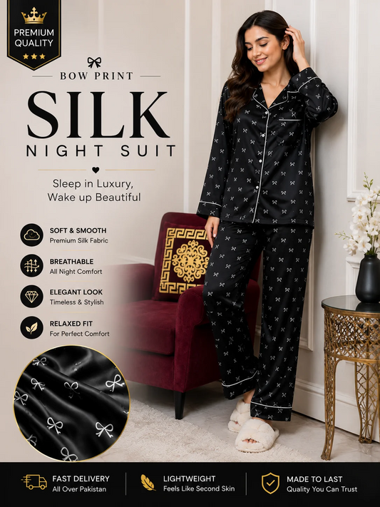 Bow Printed Silk Suit in Premium Fabric for Girls & Woman--My Store-My Store