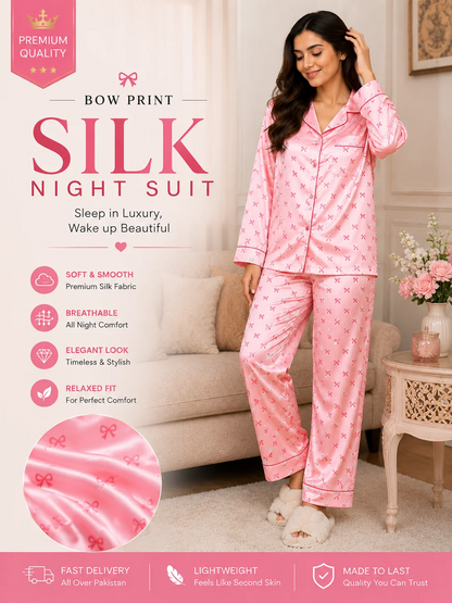 Bow Printed Silk Suit in Premium Fabric for Girls & Woman--My Store-My Store