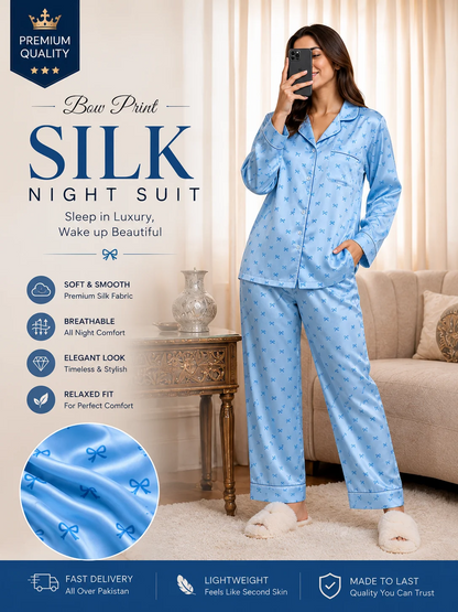 Bow Printed Silk Suit in Premium Fabric for Girls & Woman--My Store-My Store