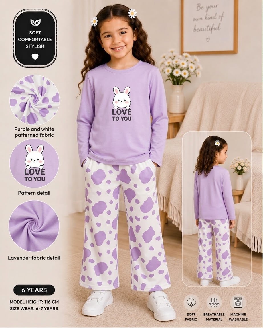 purple love printed kids night suits for girls SaholatMall.pk – Women’s Fashion & Lingerie Online in Pakistan