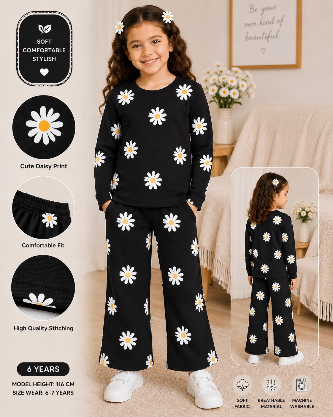 daisy flower printed kids night suits for girls SaholatMall.pk – Women’s Fashion & Lingerie Online in Pakistan