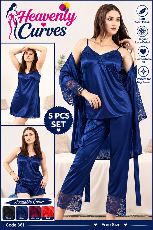5 PCS Jersy Silk Night Dress for Girls ( Bridal Set )--My Store-Color:Navy Blue-My Store