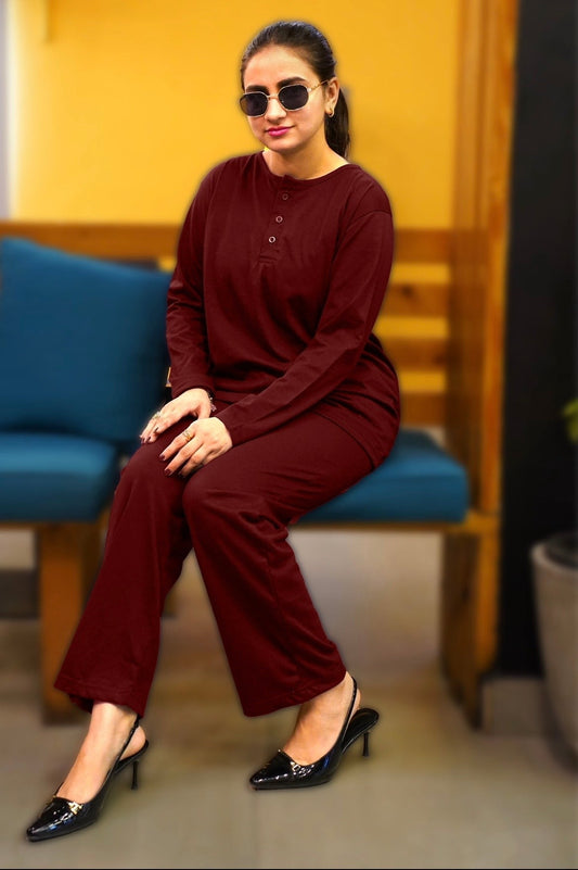 plain v neck button collar style night suit in soft cotton fabric MH FASHION