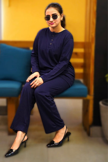 plain v neck button collar style night suit in soft cotton fabric MH FASHION
