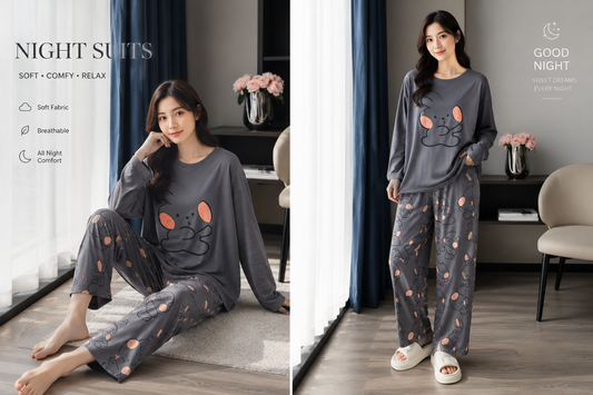 Grey Rabbid Full Printed Night Suit Premium Fabric for Girls SaholatMall.pk – Women’s Fashion & Lingerie Online in Pakistan