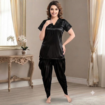 Premium Satin Patiala Night Suit for Women | Free Size 2-Piece Sleepwear Pixy Undergarments