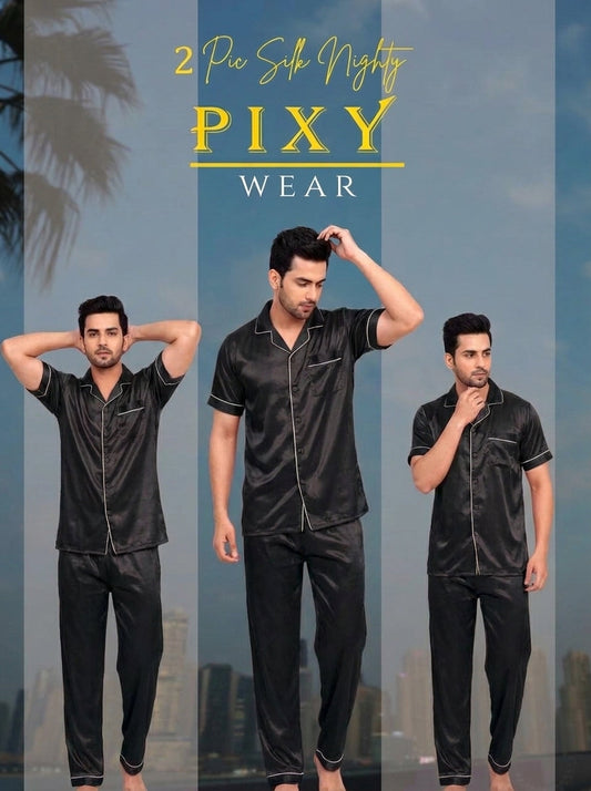 Mens 2 Piece Silk Night suite  – Button Down Pajama Set | 5 Colors Available Pixy Undergarments