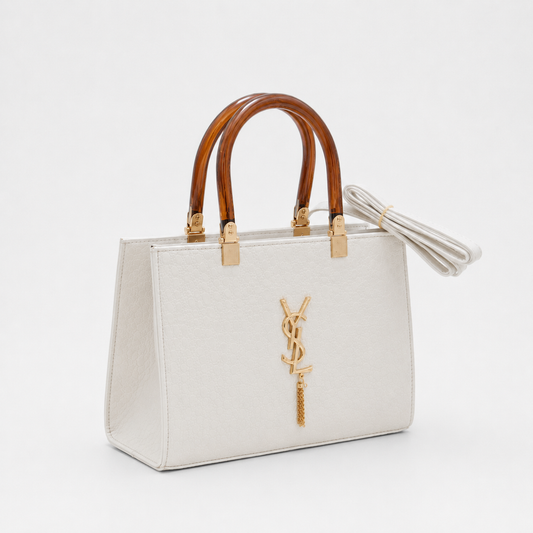 YSL hand purse hard pu white with crystal handle