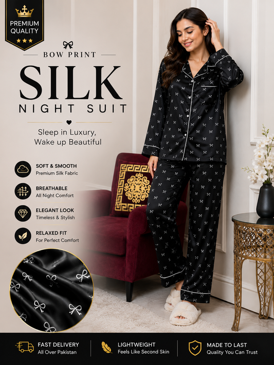 bow printed silk suit in premium fabric for girls and woman MH FASHION