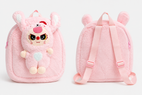 Fluffy kids backpack bag with doll