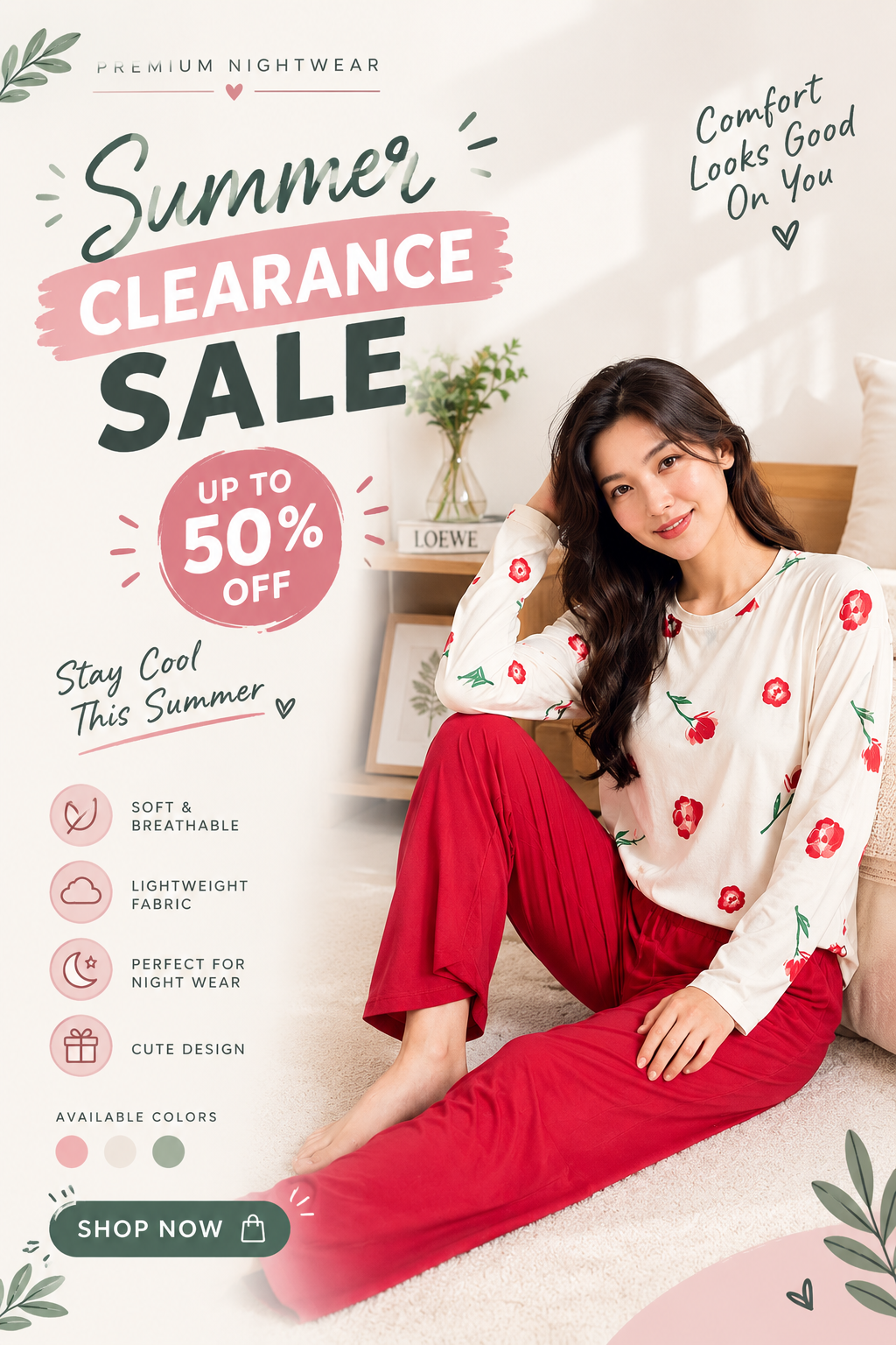 red cherry full sleeves Print Women's Night Suit – Cotton Sleepwear Set SaholatMall.pk – Women’s Fashion & Lingerie Online in Pakistan