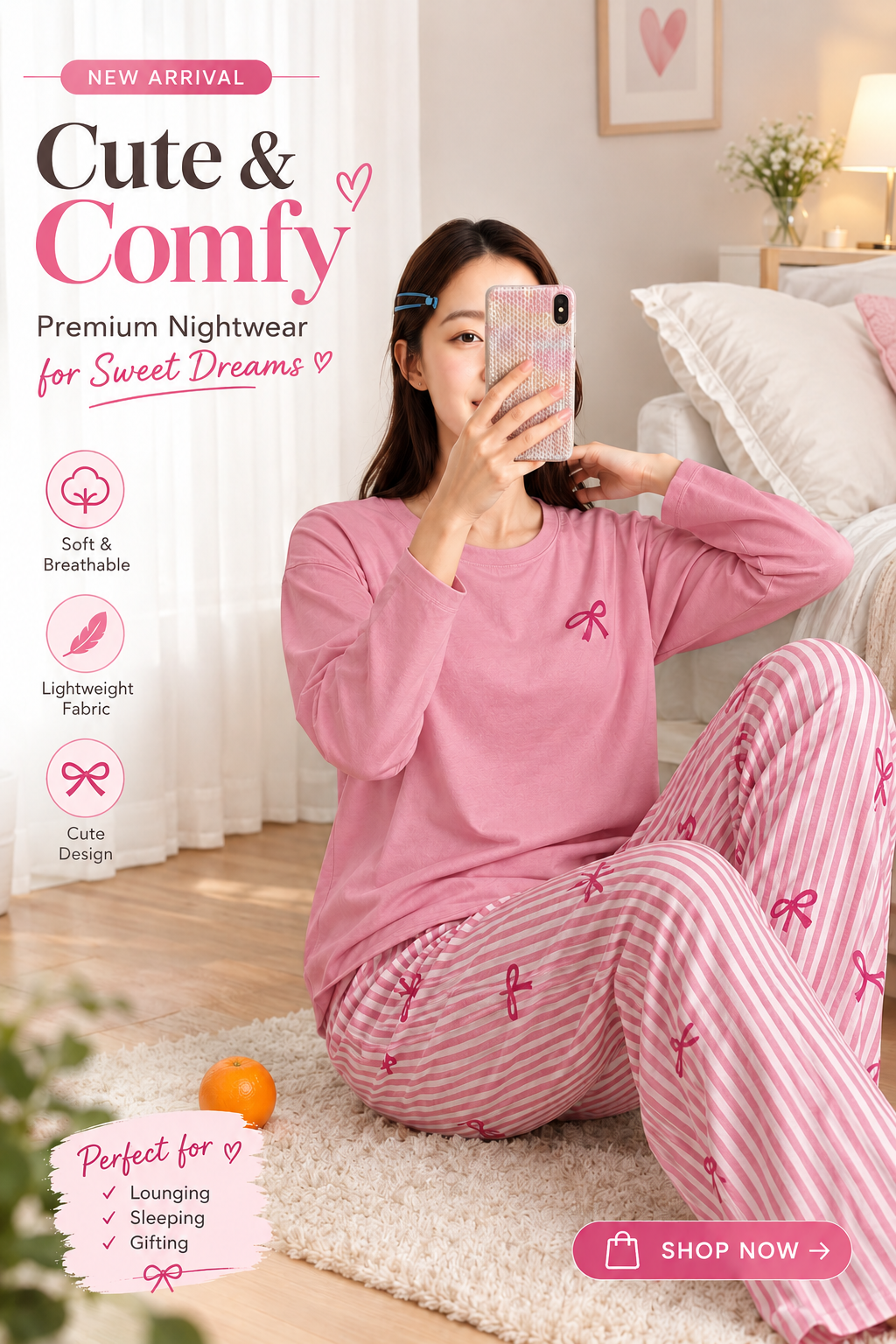 pink lining full sleeves Print Women's Night Suit – Cotton Sleepwear Set SaholatMall.pk – Women’s Fashion & Lingerie Online in Pakistan