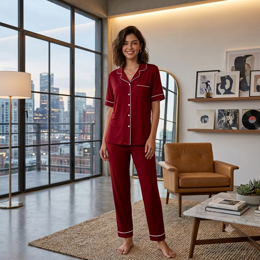 Comfort Fit Women's Loungewear Set | Half Sleeve Pajama & Button-Front Shirt Nightsuit – Available in Multiple Colors My Store