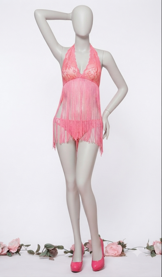 Premium Imported 2-Piece Lace & Fringe Lingerie Set – Elegant Nightwear--My Store-My Store