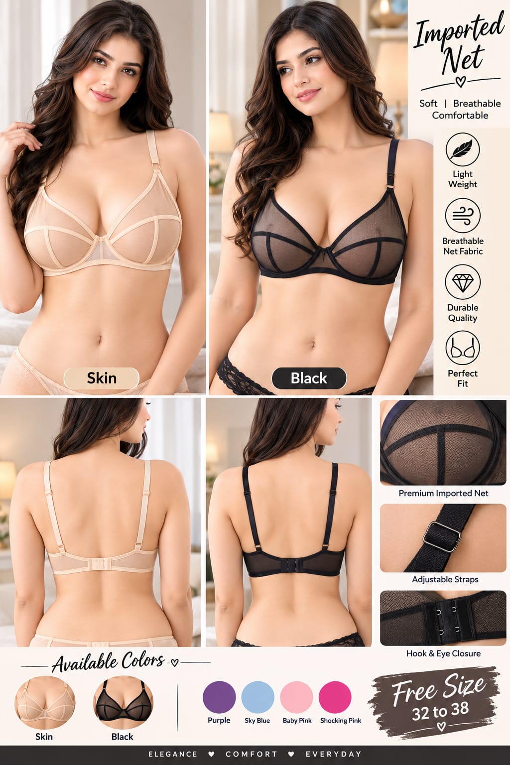 Transparent Net Bra ( Pack of Four)--My Store-My Store