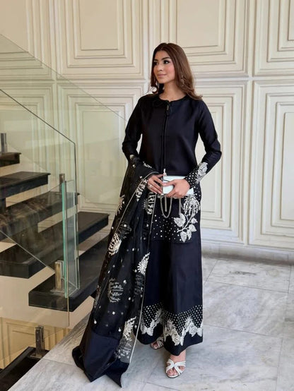 Wedding Arrival - Heavy Sequence Border and Sleeves Embroidery with Embroidered Flapper and Embroidered Dupatta 3PCs--My Store-My Store