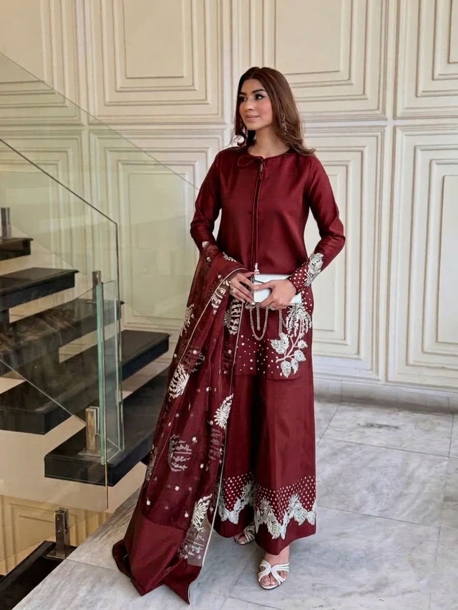Wedding Arrival - Heavy Sequence Border and Sleeves Embroidery with Embroidered Flapper and Embroidered Dupatta 3PCs--My Store-My Store