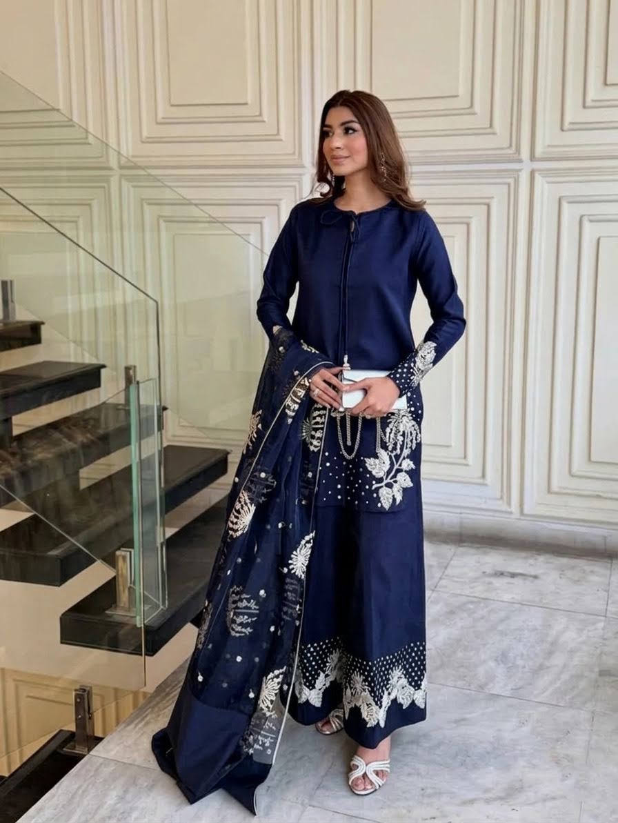 Wedding Arrival - Heavy Sequence Border and Sleeves Embroidery with Embroidered Flapper and Embroidered Dupatta 3PCs--My Store-My Store