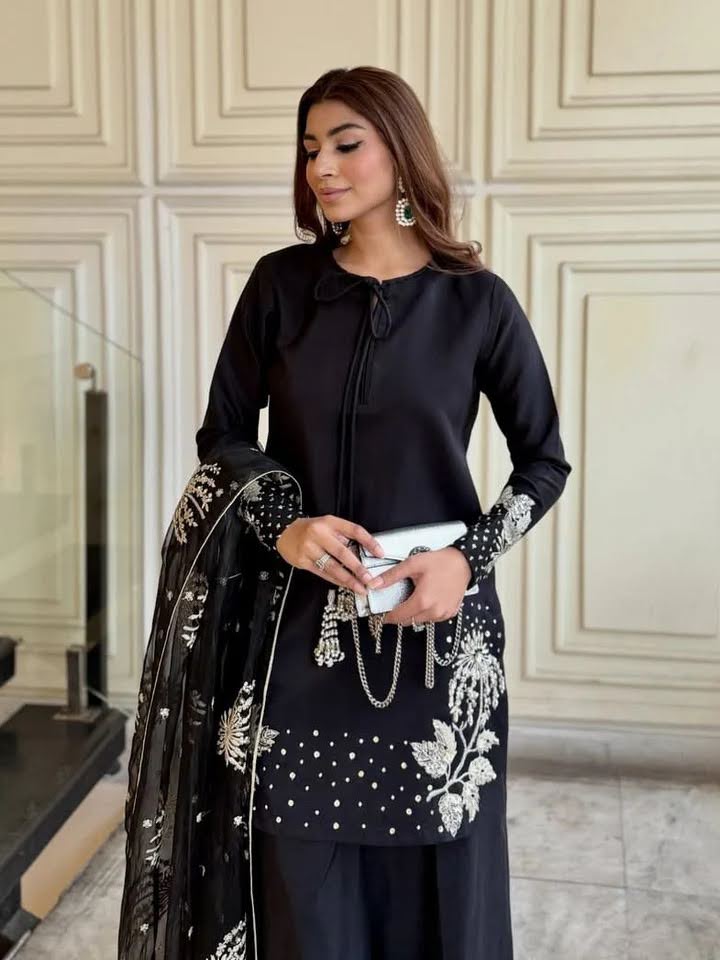 Wedding Arrival - Heavy Sequence Border and Sleeves Embroidery with Embroidered Flapper and Embroidered Dupatta 3PCs--My Store-My Store