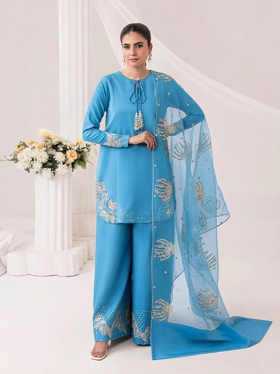 Wedding Arrival - Heavy Sequence Border and Sleeves Embroidery with Embroidered Flapper and Embroidered Dupatta 3PCs--My Store-My Store