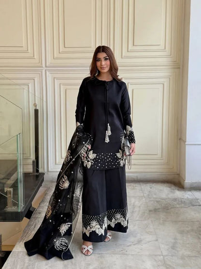 Wedding Arrival - Heavy Sequence Border and Sleeves Embroidery with Embroidered Flapper and Embroidered Dupatta 3PCs--My Store-My Store