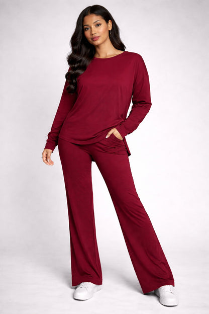 maroon plain flapper style night suit in cotton jersey for summer MH FASHION
