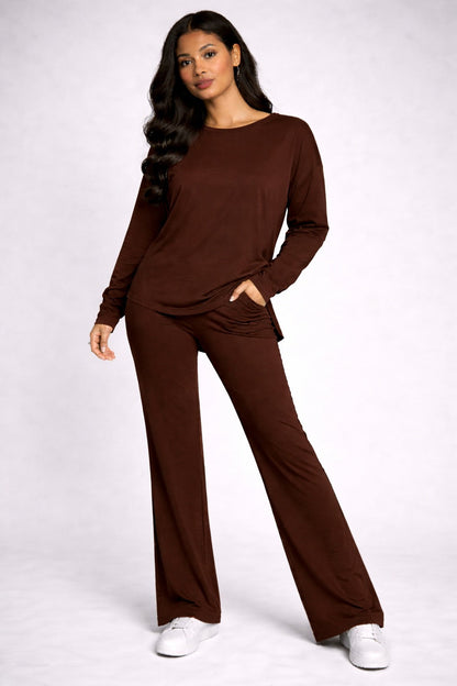 brown plain flapper style night suit in cotton jersey for summer MH FASHION