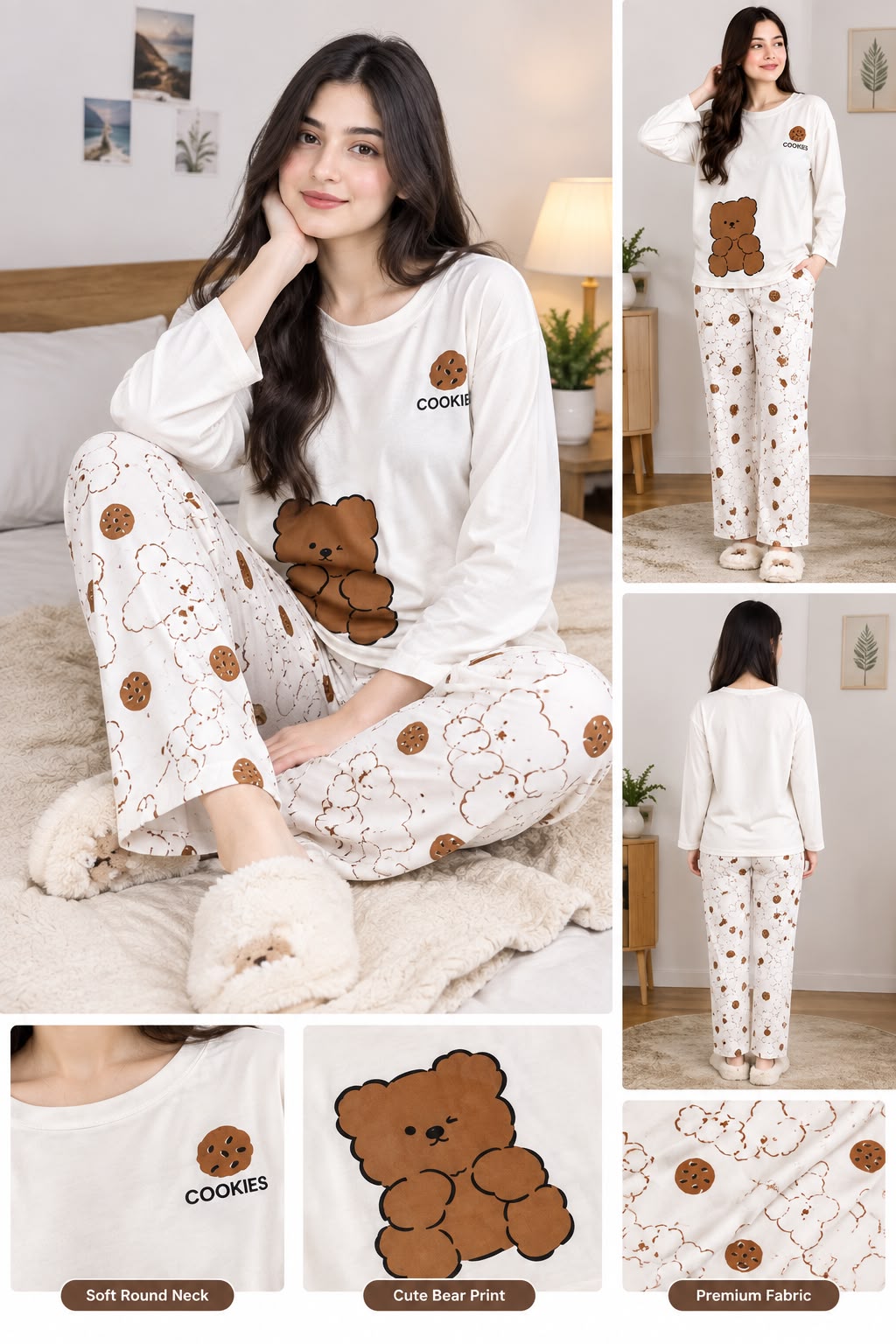 cookies full sleeves Print Women's Night Suit – Cotton Sleepwear Set SaholatMall.pk – Women’s Fashion & Lingerie Online in Pakistan