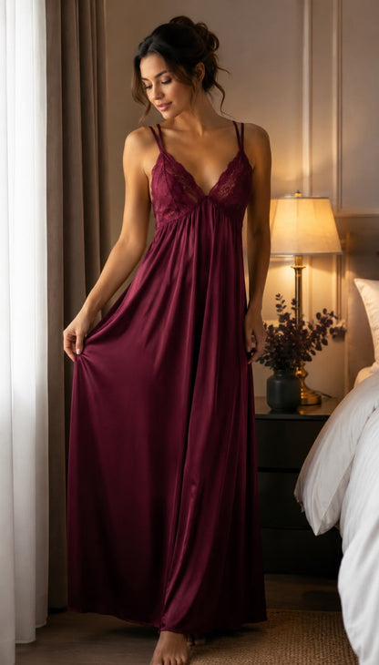 Pixy Elegant Lace Nighty for Women – Full Length Nightdress | Multiple Colors Pixy Undergarments